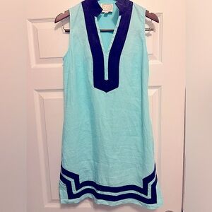Sail to Sable Tunic Dress Women’s S Teal & Navy Sleeveless Classic Linen